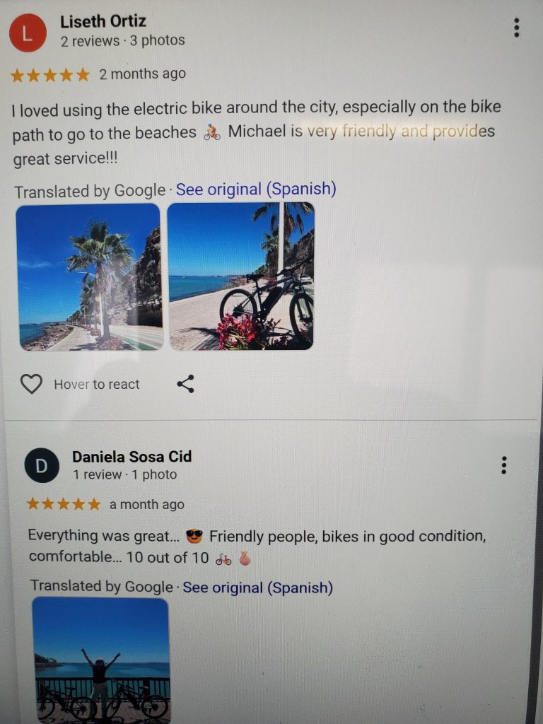 reviews for ebike rentals and sales in La Paz, MX